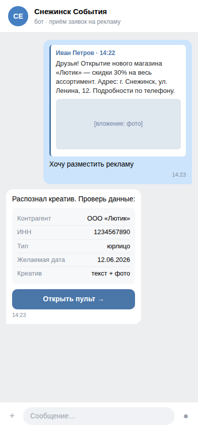 Приёмка из пересланного сообщения